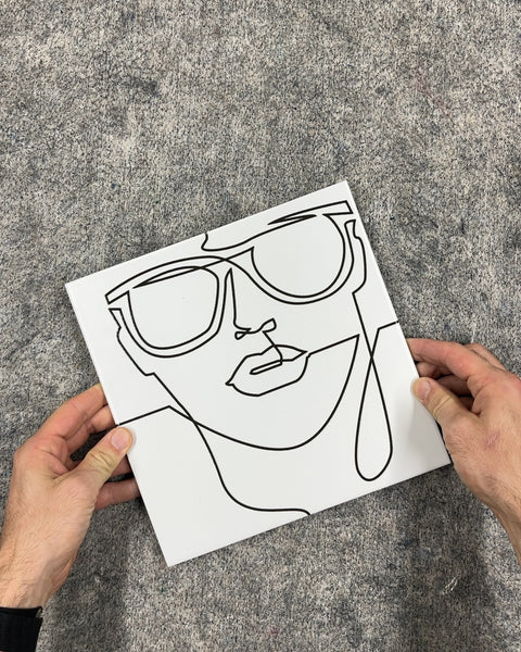 Line Art Face with Sunglasses Square Ceramic Tile, 10x10"