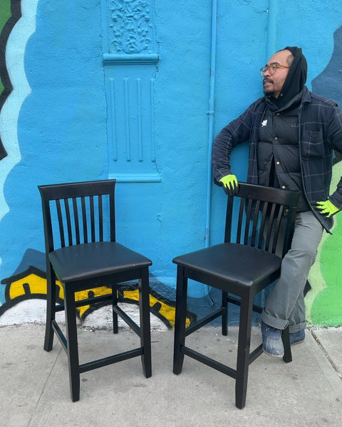 Two Black Wood Tall Chairs, Seat H23"