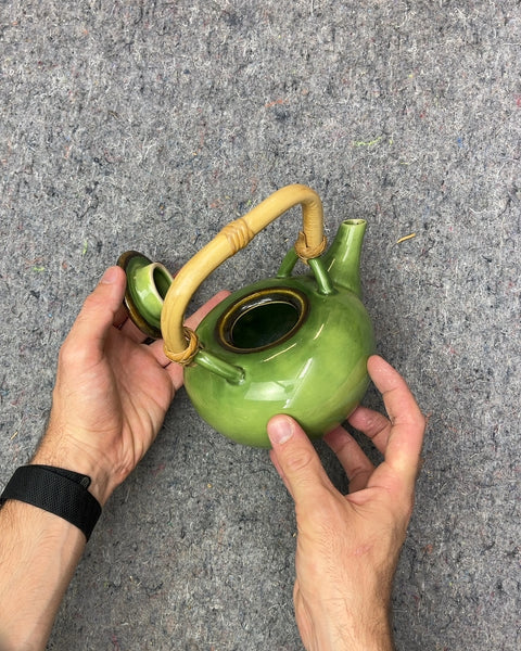 Green Ceramic Teapot with Bamboo Handle