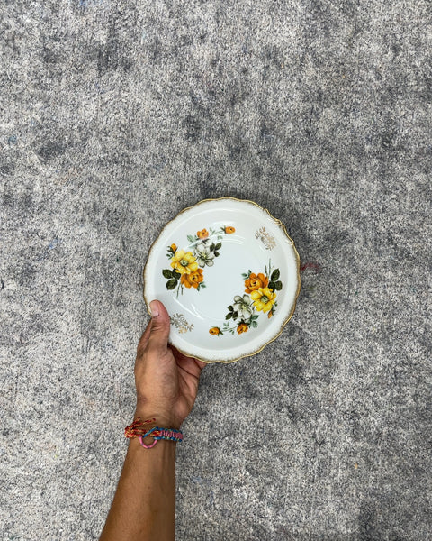 Vintage Floral Porcelain Small Bowl with Gold Rim