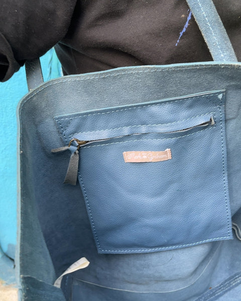Mark & Graham Blue Leather Tote Bag For Someone With S T Initials