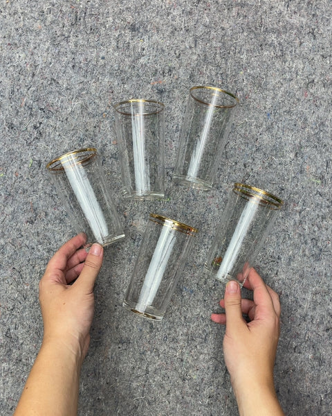 Set of 5 Gold Rim Drinking Glasses