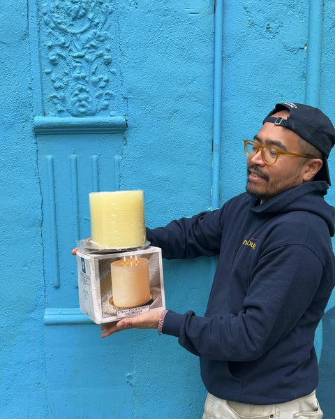 Giant Vanilla Scented 3-Wick Pillar Candle with Holder