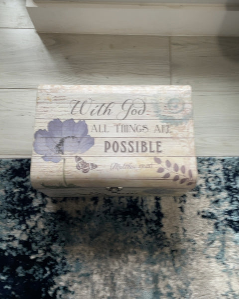 Decorated Wooden Storage Box, 14x1x7.5”