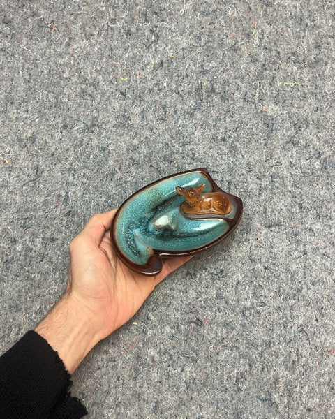 Pretty Ceramic Ashtray with Deer Figurine