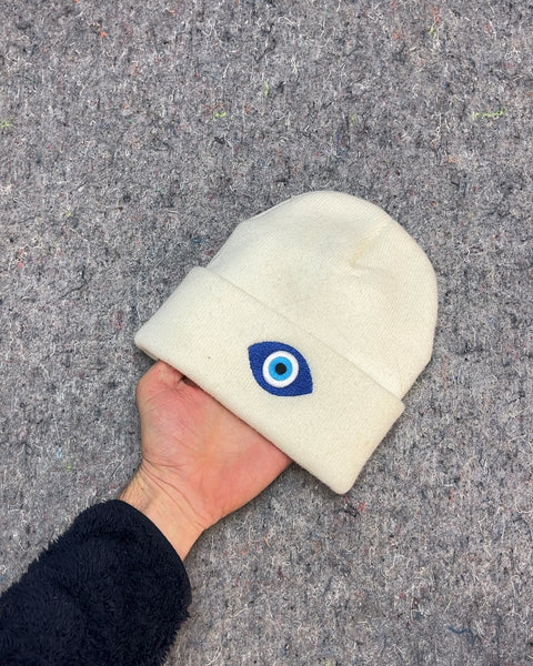 White Beanie with Evil Eye