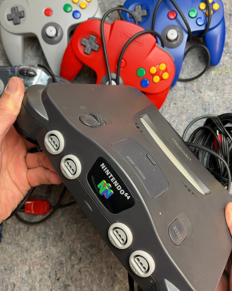 Nintendo 64 Console with 4 Controllers, Powers On Untested Otherwise