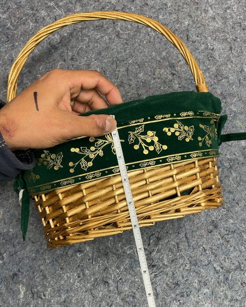 Woven Basket with Green Velvet Liner