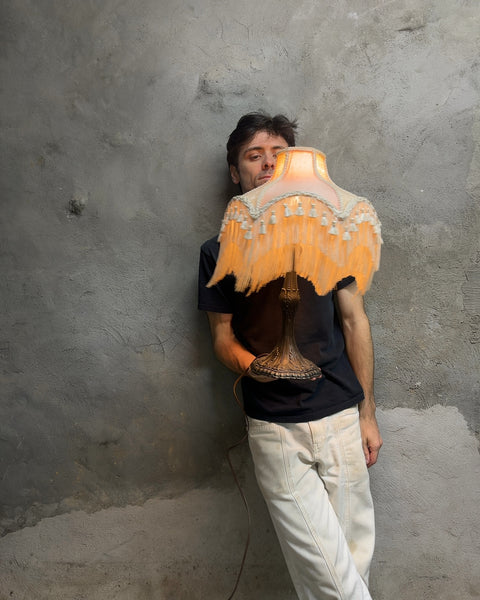 Vintage Fringe Table Lamp with Cast Metal Base