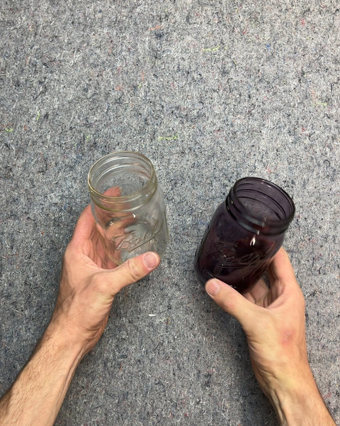 Two Mason Jars, Clear and Purple