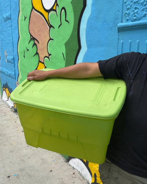 Green Plastic Storage Bin with Lid