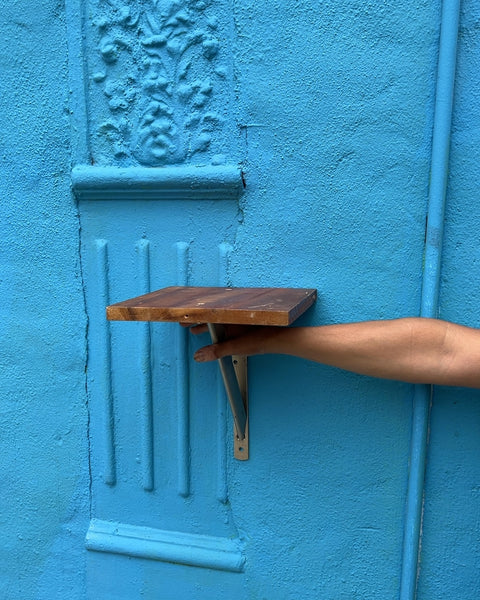 Wood Wall Shelf with Metal Bracket, 9x10"