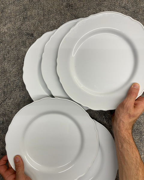Five IKEA Arv Scalloped White Ceramic Plates