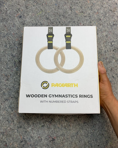 PACEARTH Wooden Gymnastics Rings with Numbered Straps