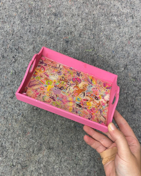 Pink Sticker Decoupage Serving Tray