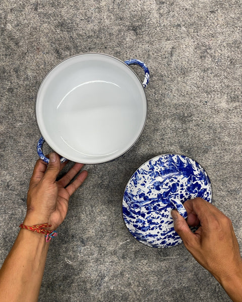 Sexy Blue Swirl Marble Enamelware Stock Pot with Lid