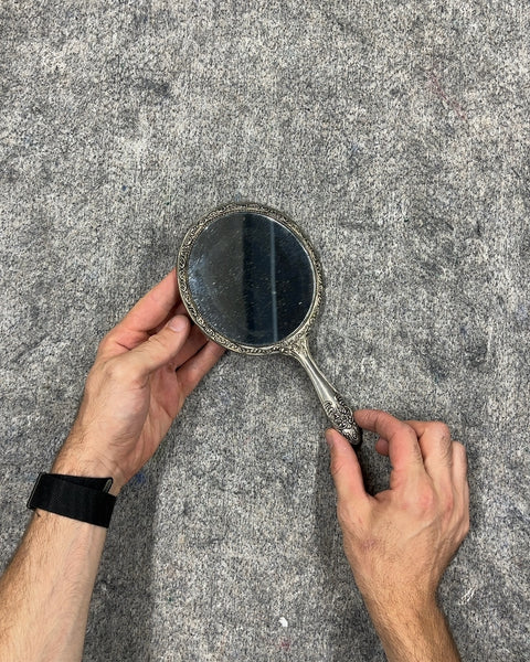 Ornate Silver Handheld Vanity Mirror