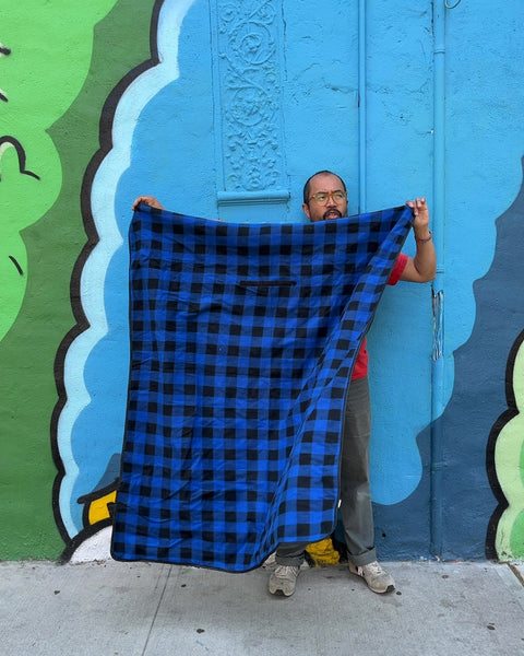 Blue and Black Plaid Rollup Picnic Blanket