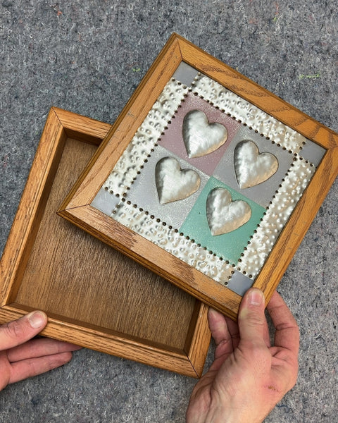 Wooden Box with Heart Design, 9x9"