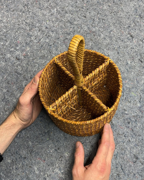 Woven Rattan Divided Caddy with Handle