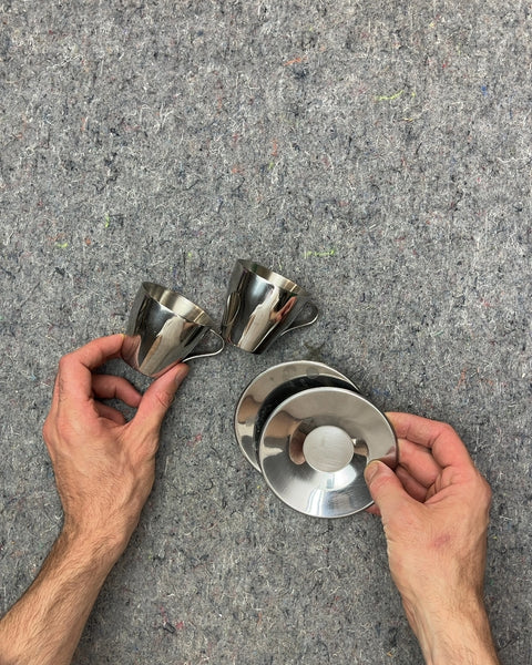 Stainless Steel Espresso Cups with Saucers