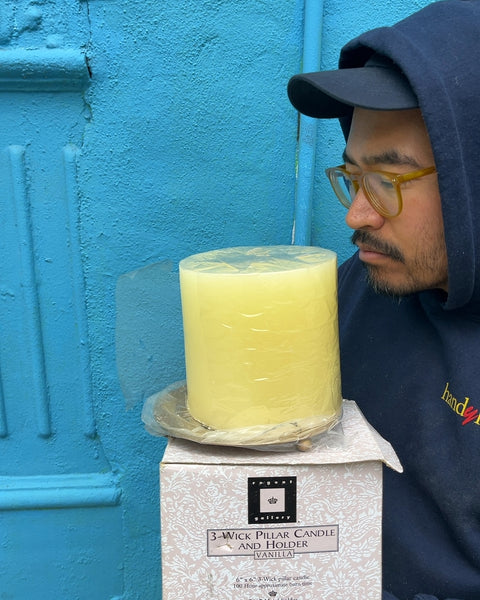 Another Giant Vanilla Scented 3-Wick Pillar Candle with Holder