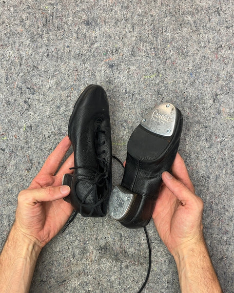 Black Leather Sansha Tap Shoes, Size US 3M