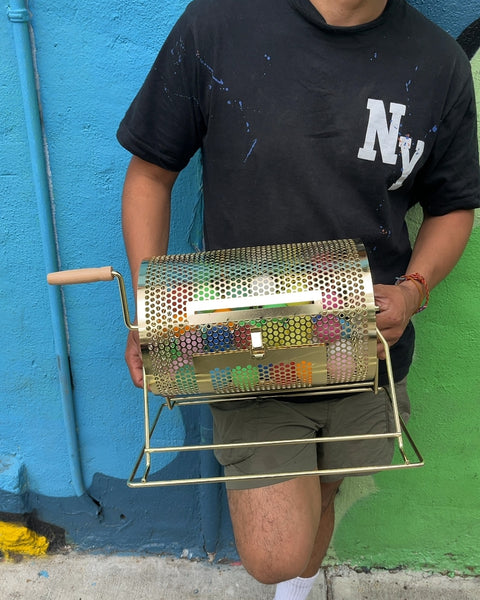 Gold Raffle Drum with Colorful Balls