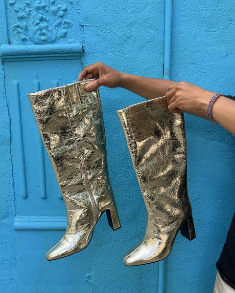 Brand New Gold Metallic Knee High Boots, Size US 11W