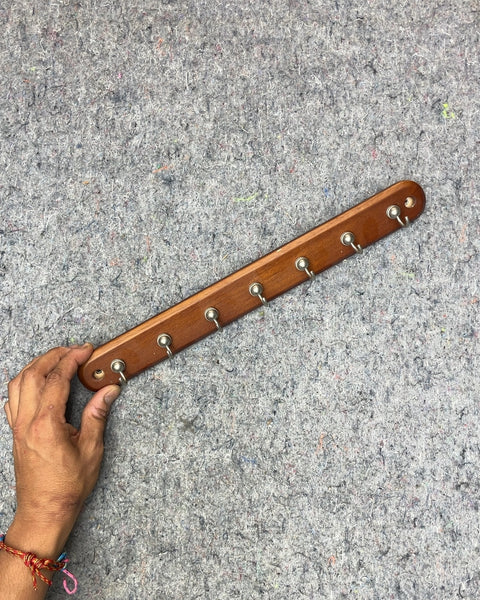 Wood Key Holder with Metal Hooks, 13"