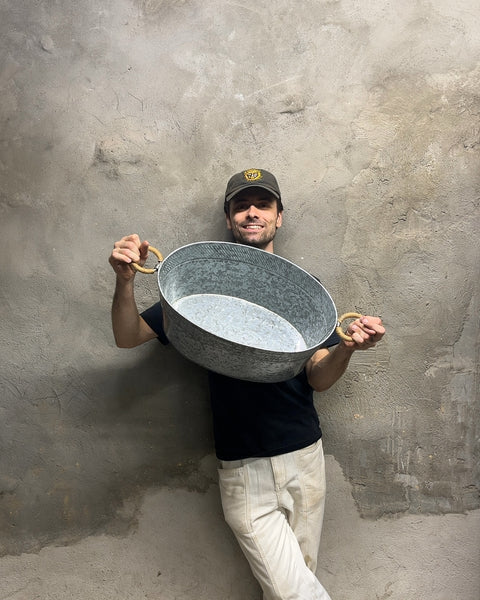 Galvanized Metal Oval Tub with Rope Handles, L19"