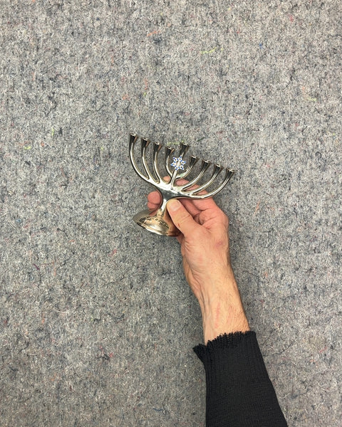 Silver Menorah with Blue Star of David
