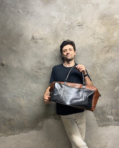 Cool Two-Tone Leather Duffle Bag
