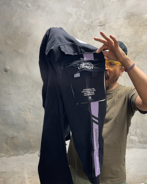 Uniroy Black and Purple Cargo Pants, Sz M