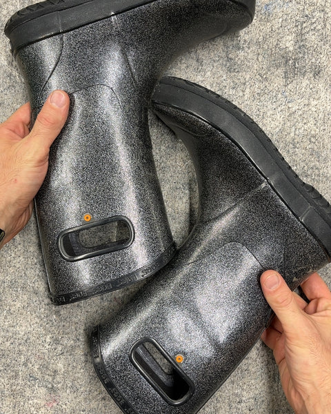 Bogs Black Glitter Rain Boots, Size US 6 Youth Or EU 39
