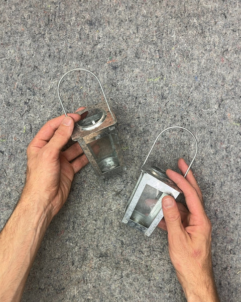 Galvanized Metal Mini Lanterns For Tealight Candles