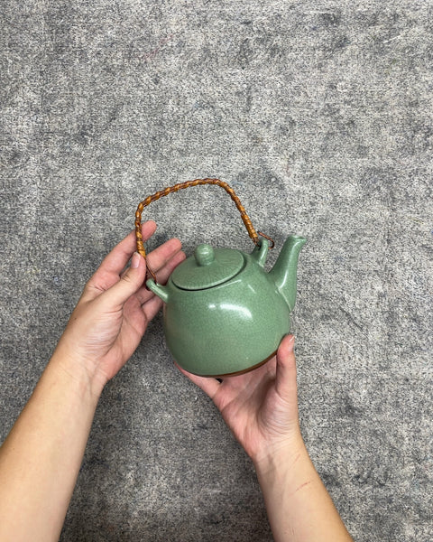 Celadon Crackle Glaze Ceramic Teapot with Bamboo Handle