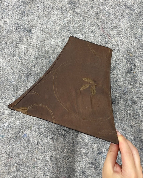 Brown Fabric Lamp Shade with Gold Embroidery, 9 x 7 in