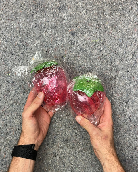 Two Red Strawberry Shaped Plastic Glasses