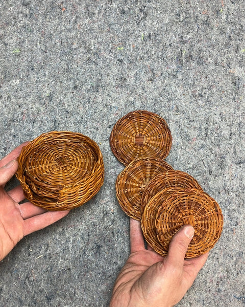 Set Of Woven Coasters & Holder