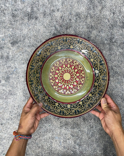 Ornate Embossed Glass Decorative Serving Bowl