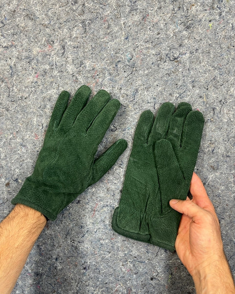 Cool Forest Green Suede Winter Gloves, Size S/M