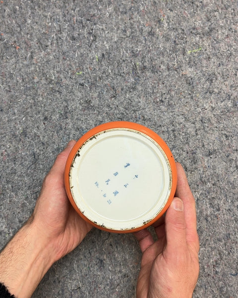 Super Pretty Vintage Chinese Orange Ceramic Canister, One Tiny Mini Chip