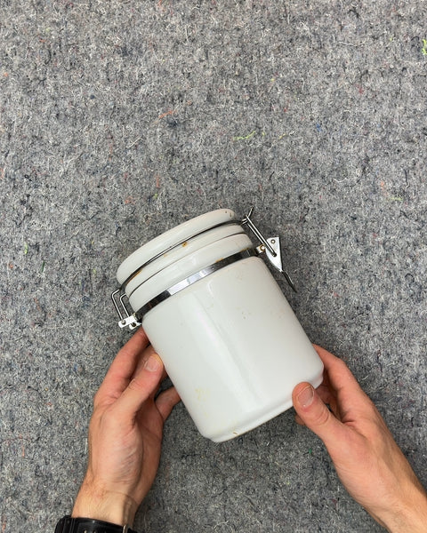 White Ceramic Clamp Top Canister 7"