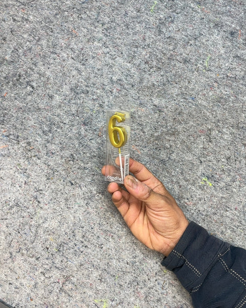 Gold Number 6 Birthday Candle
