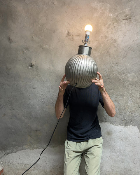 Brushed Silver Ribbed Sphere Table Lamp Base, H18"