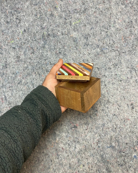 Cute Wooden Box with Striped Lid