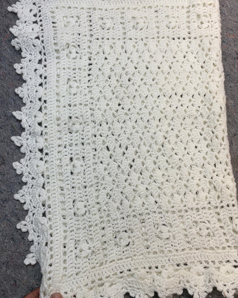 White Crocheted Blanket, 15x30"