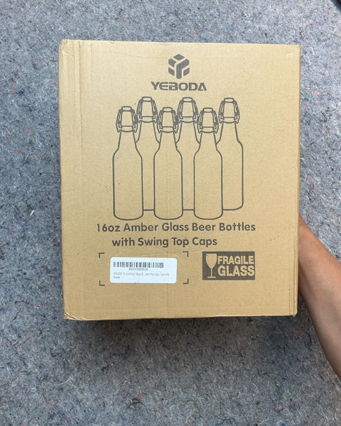 YEBODA 16oz Amber Glass Beer Bottles with Swing Top Caps
