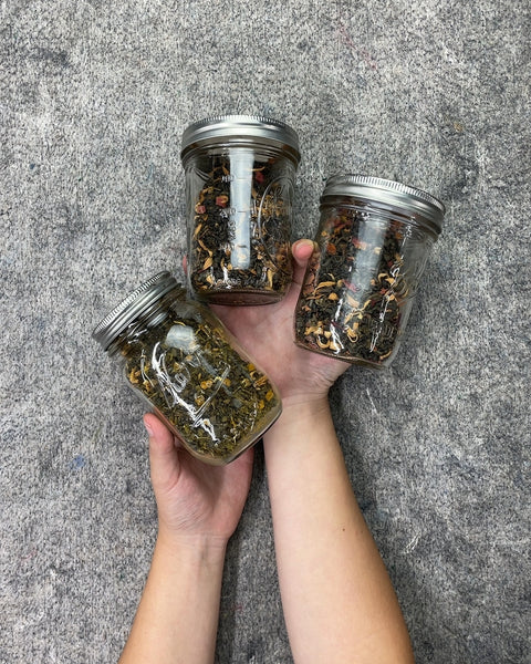 Three Mason Jars with Loose Leaf Tea